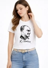 Atatürk Baskılı Tişört Kısa Kollu Bisiklet Yaka Thirt  Beyaz