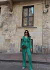 ATEN KRUVAZE BAĞLAALI BLUZ PANTOLON TAKI  Yeşil