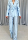 avi Beli Kuşaklı Ceket Ve Pantolon Parlak Takım