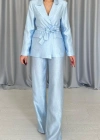 avi Beli Kuşaklı Ceket Ve Pantolon Parlak Takım