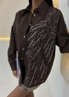 Ay Figürlü Taş İşlemeli Poplin Gömlek 3440