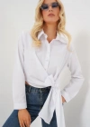 Bağlamalı Uzun Kol Gömlek 20325  Beyaz