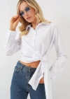 Bağlamalı Uzun Kol Gömlek 20325  Beyaz