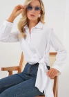 Bağlamalı Uzun Kol Gömlek 20325  Beyaz