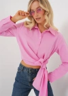 Bağlamalı Uzun Kol Gömlek 20325  Pembe