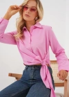 Bağlamalı Uzun Kol Gömlek 20325  Pembe