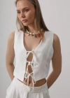 Bağlamalı Yelek  Beyaz