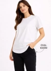 Basic Thirt Kısa Kol Bisiklet Yaka Oval Kesim Tişört  Beyaz
