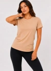 Basic Tişört Bisiklet Yaka Kısa Kol Günlük Yazlık lim Fit Thirt  Bej