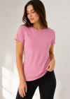 Basic Tişört Bisiklet Yaka Kısa Kol Günlük Yazlık lim Fit Thirt  Pembe