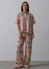 Baskılı Kısa Kol Pantolon Takım  TaşOranj