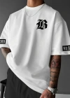 Baskılı Oversize Bisiklet Yaka Tshirt  Beyaz