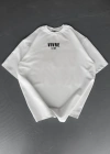 Baskılı Oversize Bisiklet Yaka Tshirt  Beyaz