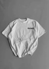 Baskılı Oversize Bisiklet Yaka Tshirt  Beyaz