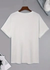 Baskılı Oversize Bisiklet Yaka Tshirt  Beyaz