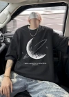 Baskılı Oversize Bisiklet Yaka Tshirt  iyah