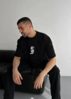 Baskılı Oversize Bisiklet Yaka Tshirt  iyah