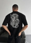 Baskılı Oversize Bisiklet Yaka Tshirt  iyah