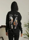 Baskılı Oversize Üç İplik Kapüşonlu weatshirt  iyah