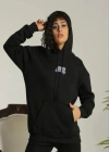 Baskılı Oversize Üç İplik Kapüşonlu weatshirt  iyah