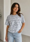 Batik Desenli Tişört Bisiklet Yaka Kısa Kol Regular Fit Tshirt  Gri
