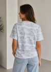 Batik Desenli Tişört Bisiklet Yaka Kısa Kol Regular Fit Tshirt  Gri