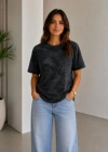 Batik Desenli Tişört Bisiklet Yaka Kısa Kol Regular Fit Tshirt  iyah