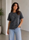 Batik Desenli Tişört Bisiklet Yaka Kısa Kol Regular Fit Tshirt  iyah