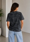 Batik Desenli Tişört Bisiklet Yaka Kısa Kol Regular Fit Tshirt  iyah