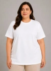 Battal Big Size Basic Tişört Bisiklet Yaka Rahat Kalıp TShirt  Beyaz