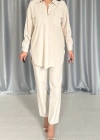 Bej Gömlek Ve Çıtçıtlı Pantolon Takım