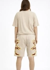 Bej Oversize Baskılı Tişört Şort Takım Cepli Şort Yazlık Rahat Günlük Kombin  Bej