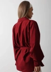 Bel Detaylı Gömlek  Bordo