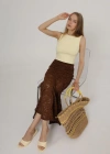 Bel Lastikli Dantel Etek  Kahve