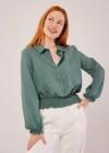 Bel Ve Bilek Lastikli Zümrüt Yeşili Bluz