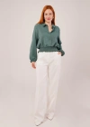 Bel Ve Bilek Lastikli Zümrüt Yeşili Bluz