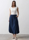 Beli Bağlamalı Balon Etek  İndigo