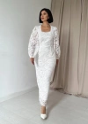 Beyaz Güpür Detaylı Dantel Elbise