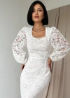 Beyaz Güpür Detaylı Dantel Elbise