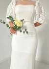 Beyaz İncili Tül Detay Elbise