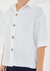 Beyaz Kısa Kol Oversize Keten Gömlek 20240