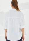 Beyaz Kısa Kol Oversize Keten Gömlek 20240