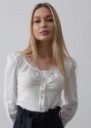 Bisiklet Yaka Bluz  Beyaz