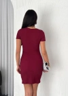 Bisiklet Yaka Kısa Kol ikralı Elbise  Bordo