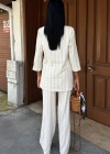 Blazer Ceketli Çizgili Keten Takım 10186