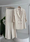 Blazer Ceketli Çizgili Keten Takım 10186