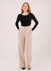 Bol Paça Piliseli Bej Pantolon