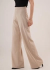 Bol Paça Yandan Fermuarlı Krem Kumaş Pantolon