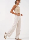 Bol Paça Yüksek Bel Palazzo Kot Pantolon 6656  Ekru