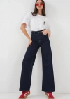 Bol Paça Yüksek Bel Palazzo Kot Pantolon 6656  K. Lacivert